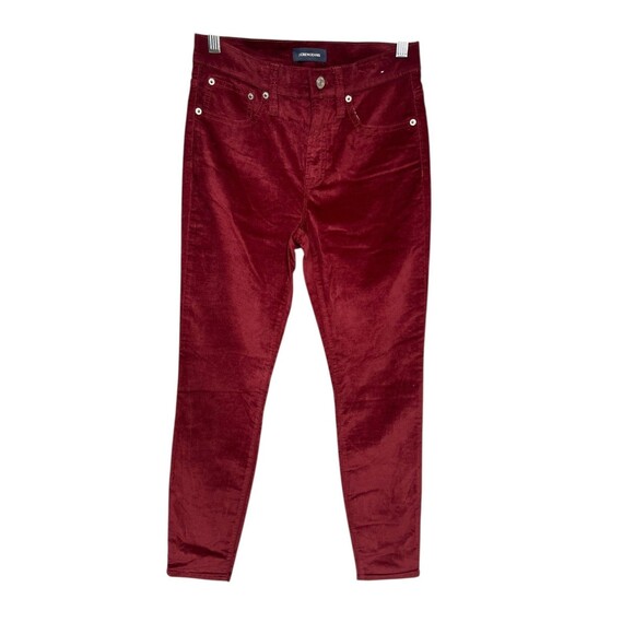 J Crew Jeans Toothpick High Rise Velvet Pants Size 26 Burgundy Stretch Slim M - Picture 1 of 16